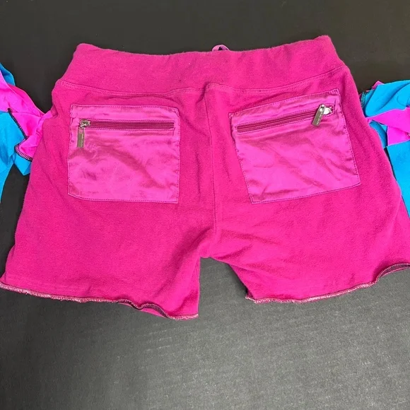 Pink Bow Shorts Size XS Blue Booty Festival Handmade Cotton Fringe Upcycled Y2k - Picture 8 of 11